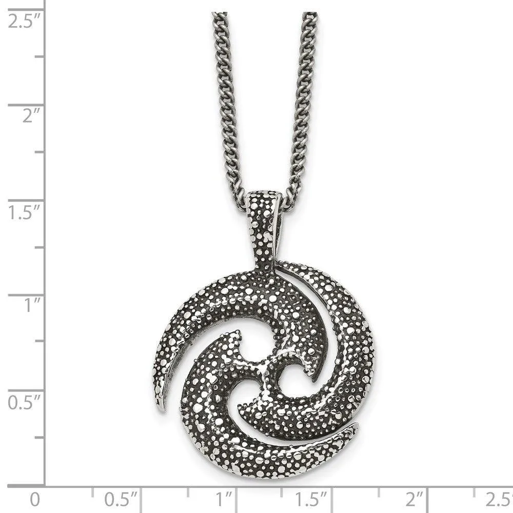 Stainless Steel Antiqued & Textured Circle 22in Necklace