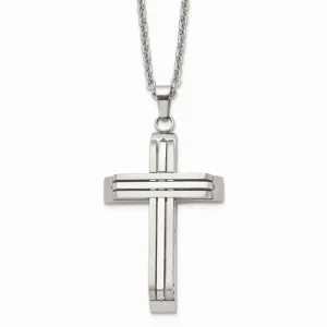 Stainless Steel Brushed and Polished Cross Necklace