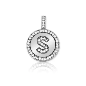 Sterling Silver Micro Pave Circle "S" Pendant with Chain