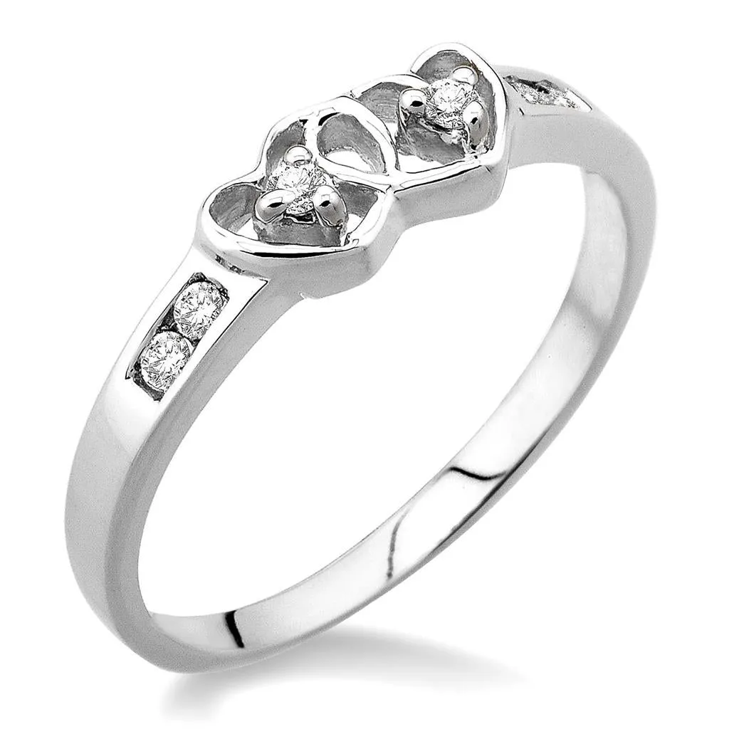 Sterling Silver Twin Heart Shape Two Stone Diamond Ring