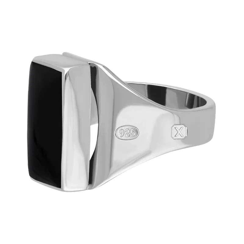 Sterling Silver Whitby Jet Hallmark Small Oblong Ring