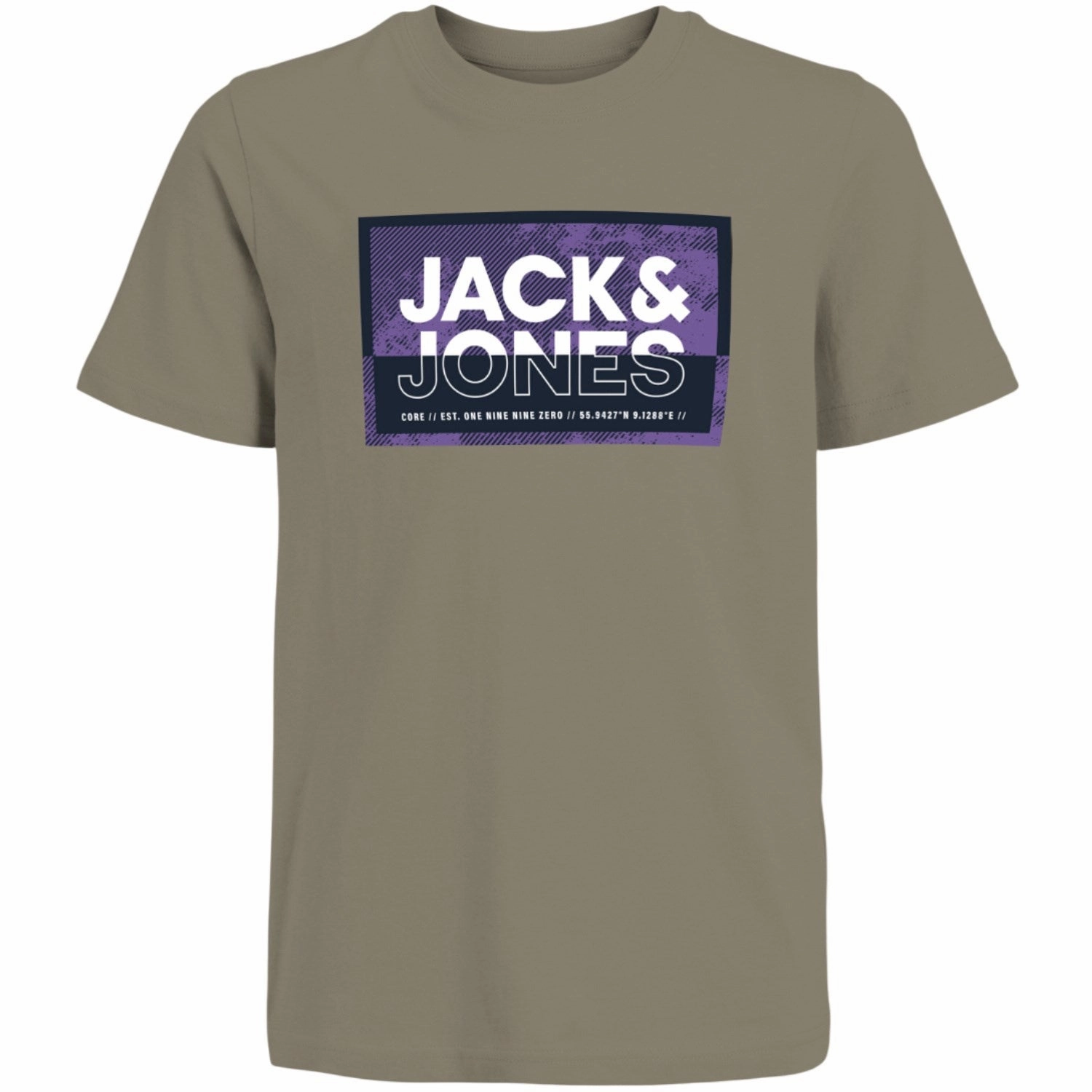 Jack & Jones Junior Silver Sage Cologan T-Shirt Crew Neck Leadership Retro