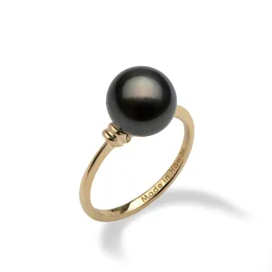 Tahitian Black Pearl Ring in Gold - 9-10mm