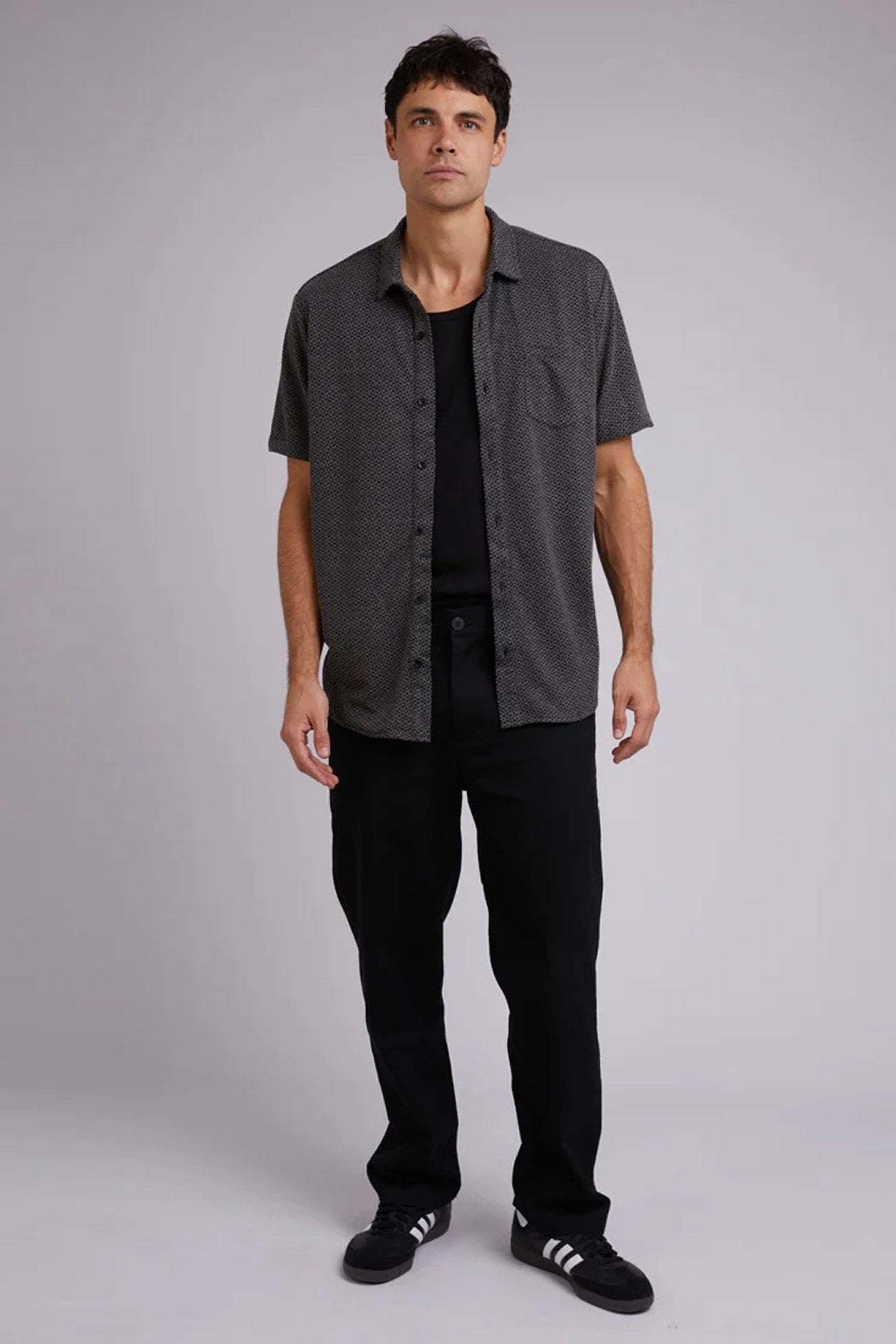 Textured Short Sleeve Shirt Black xbox sale