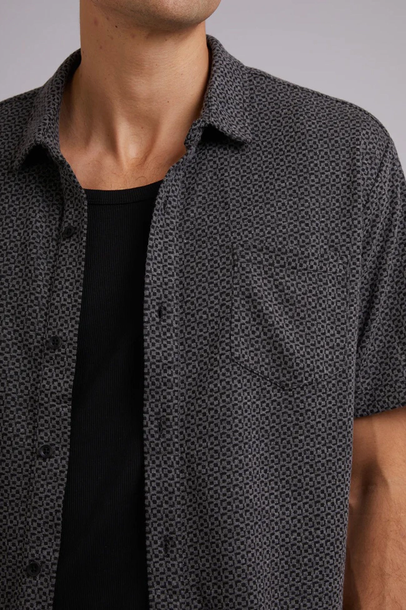 Textured Short Sleeve Shirt Black xbox sale