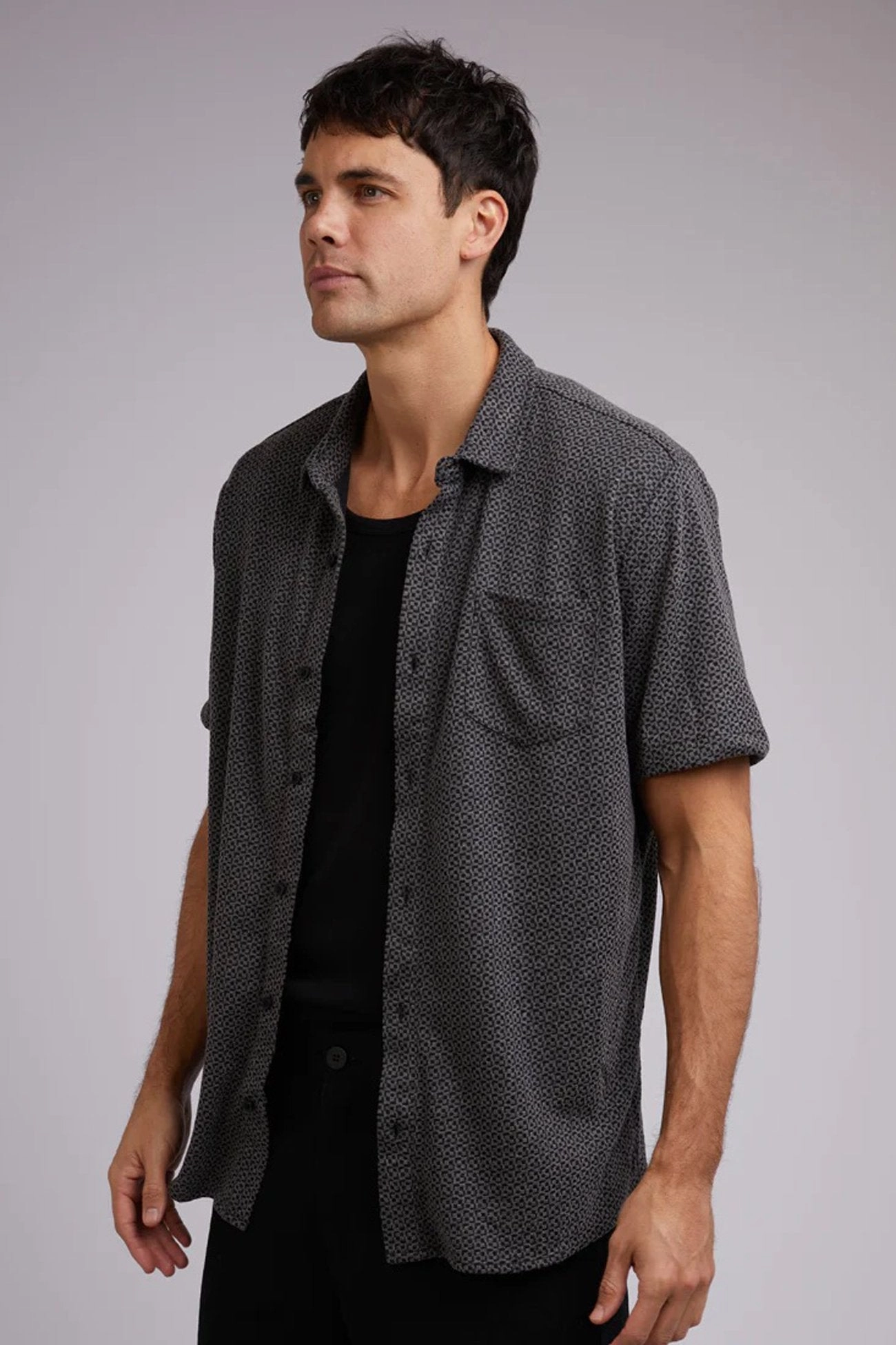 Textured Short Sleeve Shirt Black xbox sale