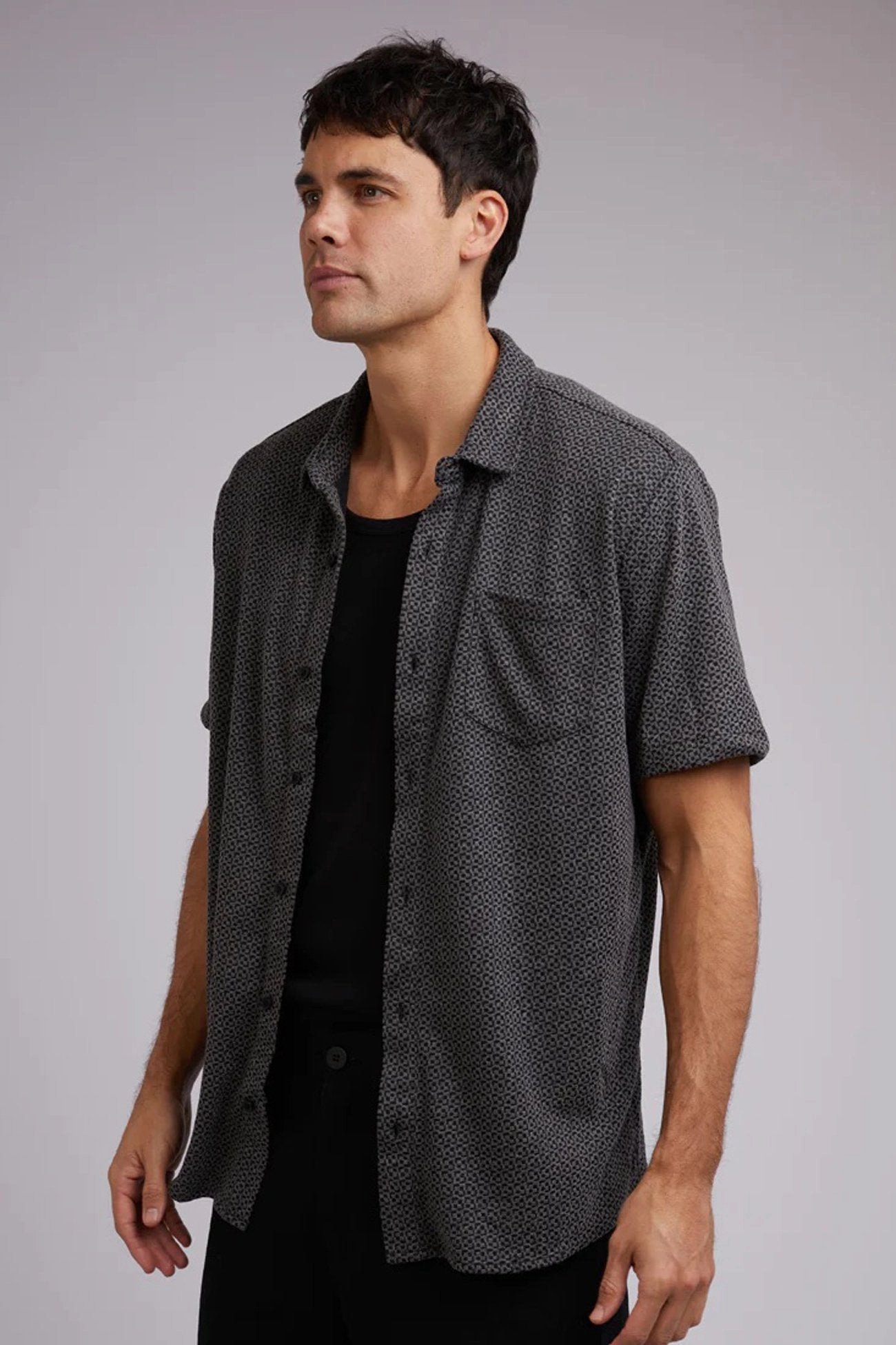 Textured Short Sleeve Shirt Black xbox sale