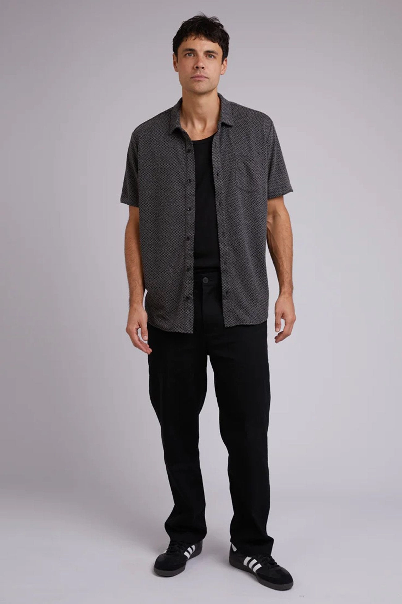 Textured Short Sleeve Shirt Black xbox sale