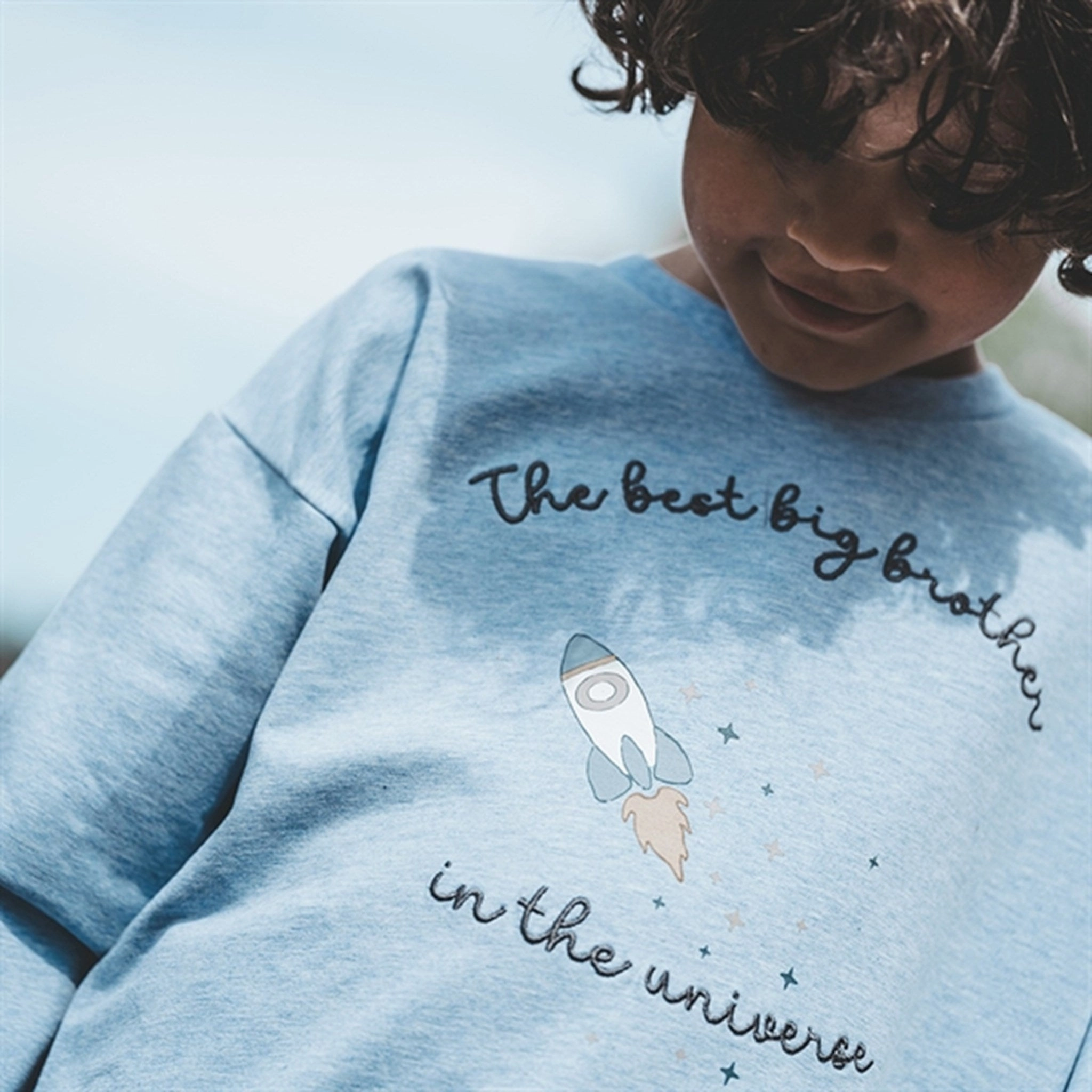 That's Mine Light Blue Melange Finley Little Brother Sweatshirt Pleat