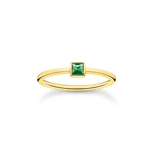 Thomas Sabo Charm Club Gold Plated Sterling Silver Green Stone Ring D