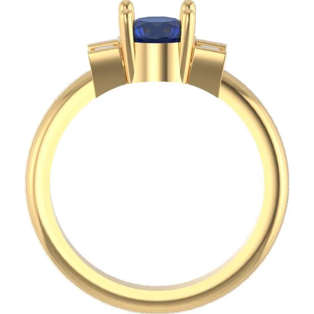 Three-stone Yellow Gold Australian Sapphire with Accent Baguette Diamond Engagement Ring