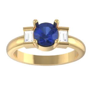 Three-stone Yellow Gold Australian Sapphire with Accent Baguette Diamond Engagement Ring