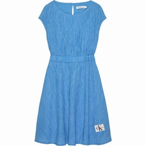 Timeless Calvin Klein Crinkle Fit Flare Dress Blue Crush Desirable