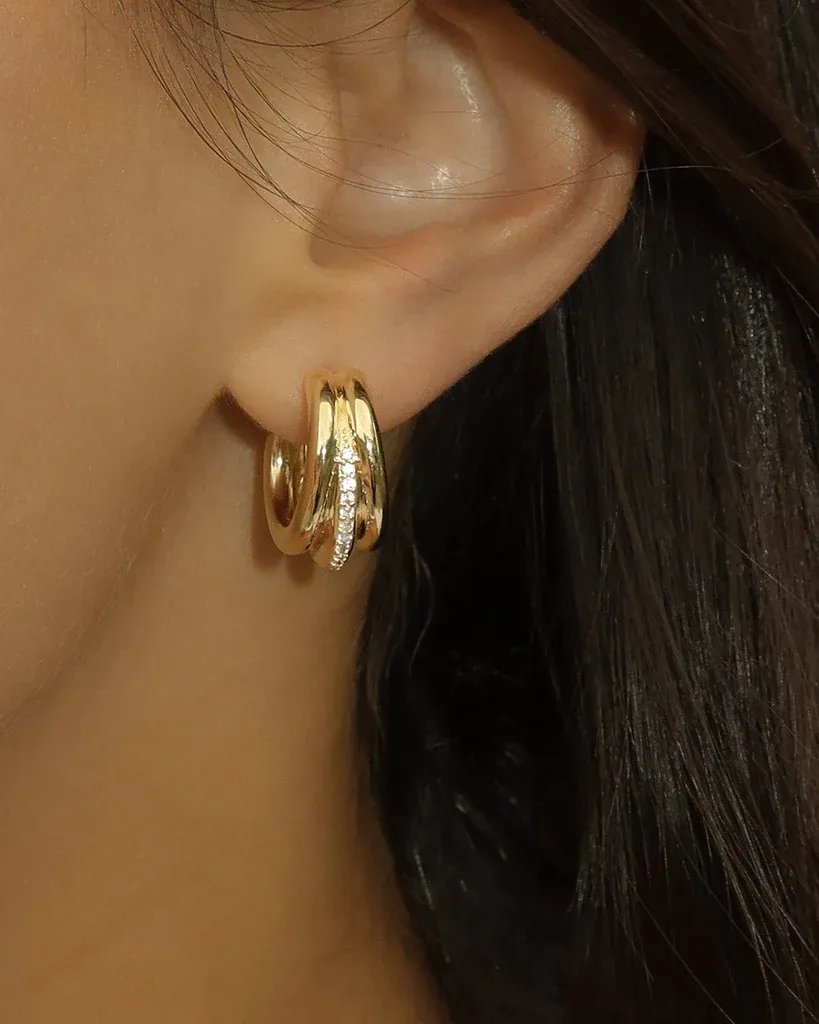 Triplette Pav?? Hoops CZ & Gold Fill Studs
