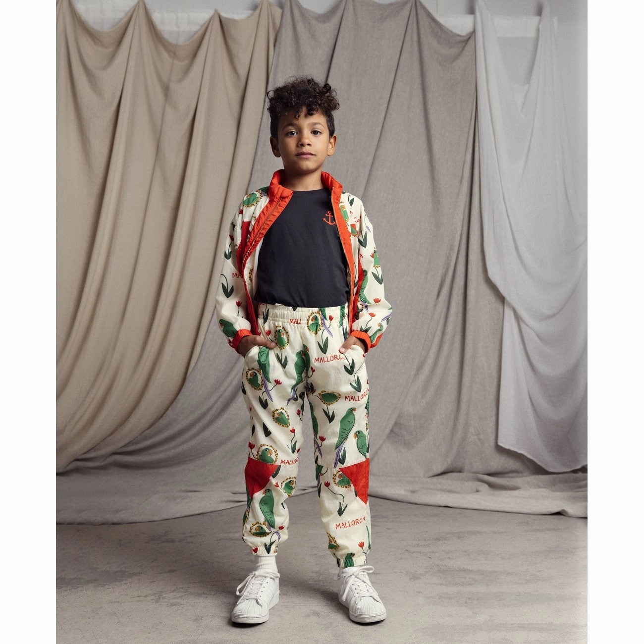 Tulle Mini Rodini Multi Parrots AOP Nylon Tracksuit Jacket