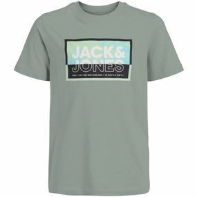 Universal Jack & Jones Junior Aqua Gray Cologan T-Shirt Crew Neck Noble