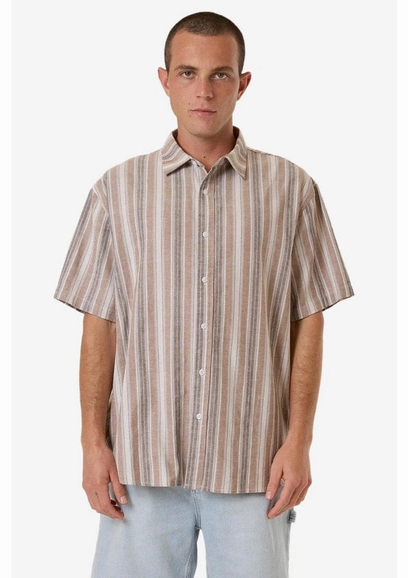 Unlocked Stripe Short Sleeve Shirt Breen bed sale queen sales clothing