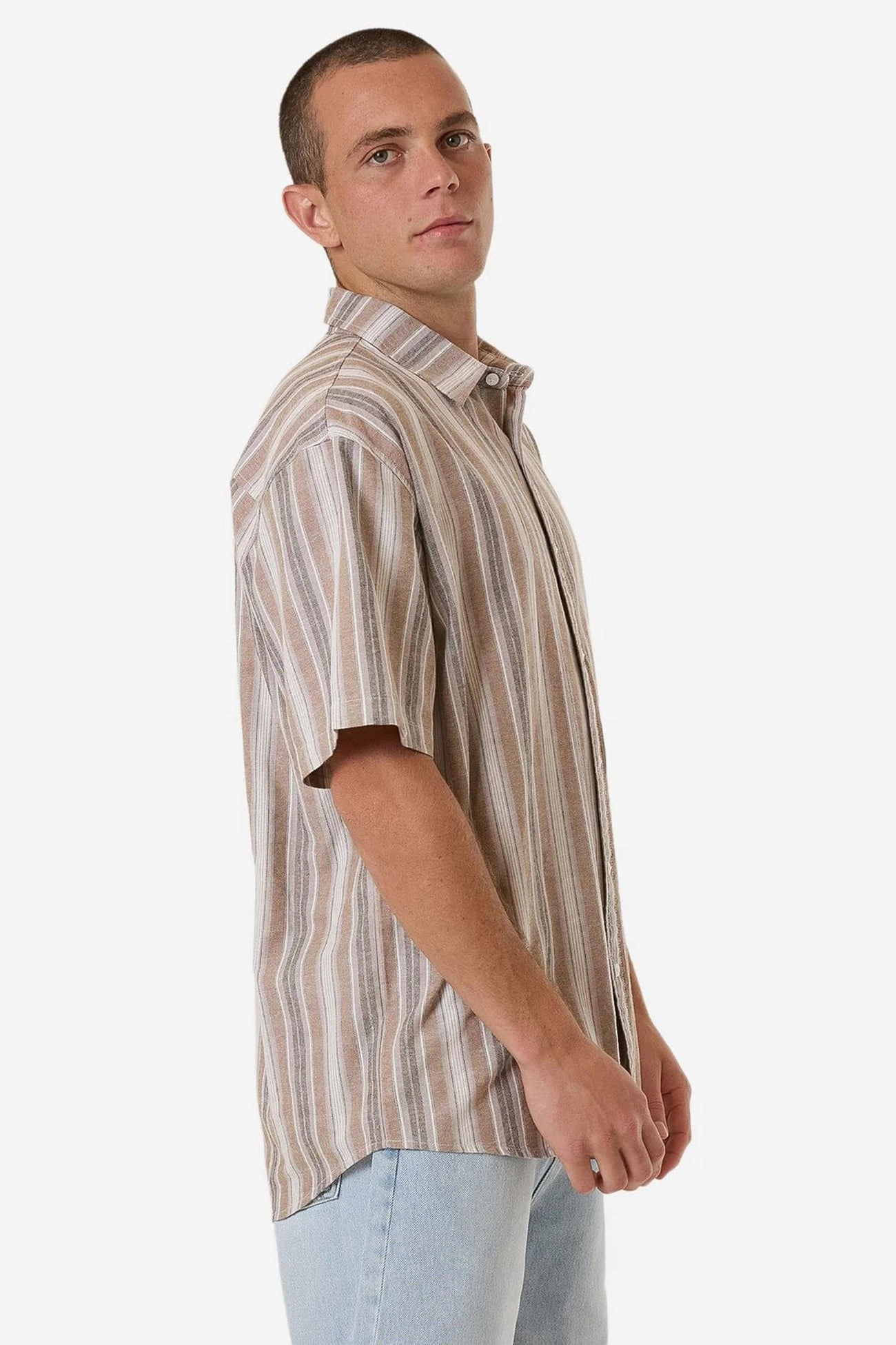 Unlocked Stripe Short Sleeve Shirt Breen bed sale queen