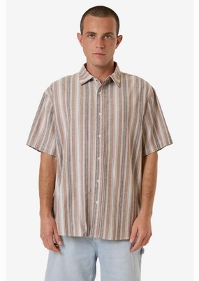 Unlocked Stripe Short Sleeve Shirt Breen bed sale queen sales clothing