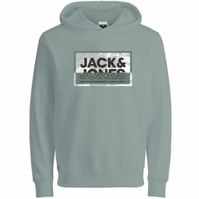 Valuable Jack & Jones Junior Aqua Gray Cologan Print Sweat Hoodie Esteemed