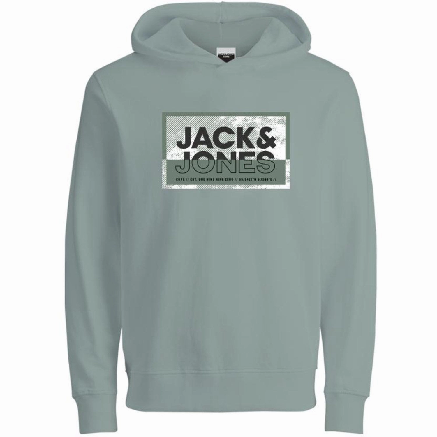 Jack & Jones Junior Aqua Gray Cologan Print Sweat Hoodie Iconic Brand Perfection