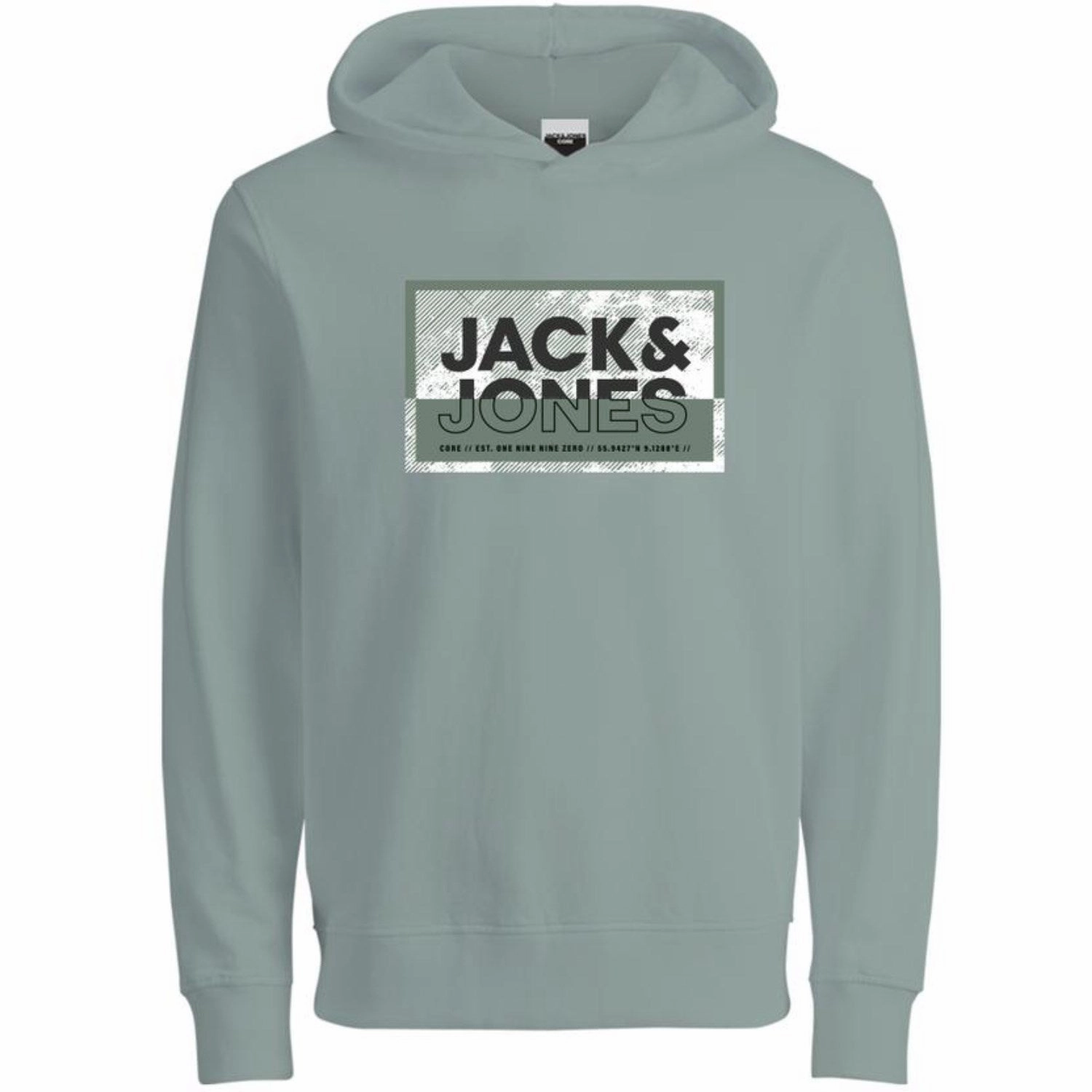 Original Jack & Jones Junior Aqua Gray Cologan Print Sweat Hoodie Heritage