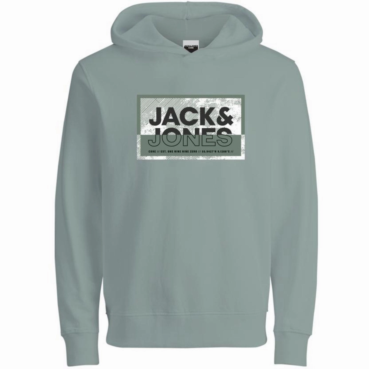 Valuable Jack & Jones Junior Aqua Gray Cologan Print Sweat Hoodie Esteemed
