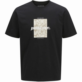 Valuable Jack & Jones Junior Black Tarmac Camo Front T-Shirt Crew Neck Esteemed