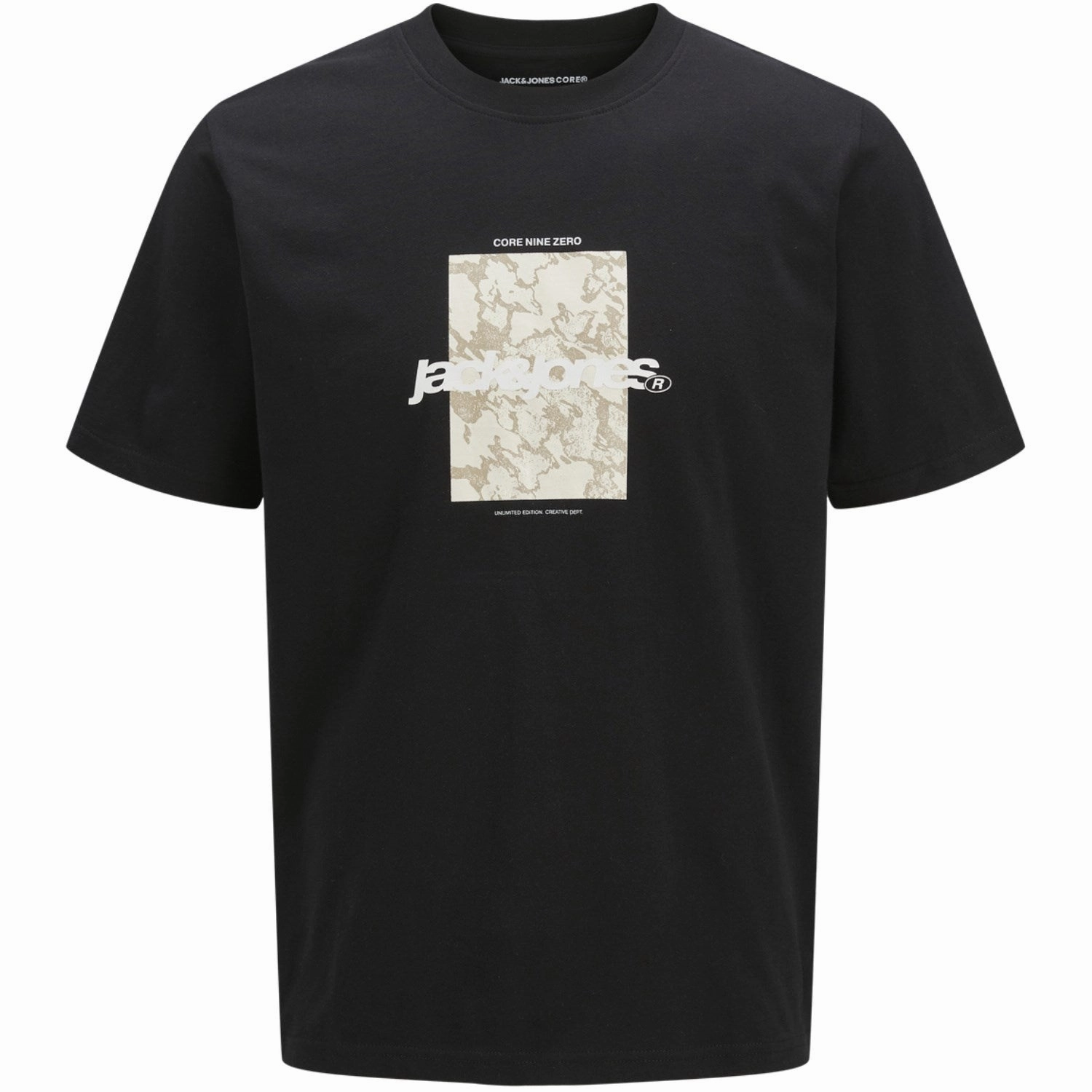 Majestic Jack & Jones Junior Black Tarmac Camo Front T-Shirt Crew Neck Elegance