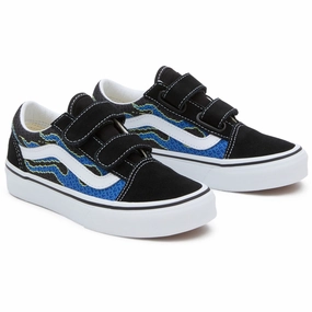 VANS Pixel Flame Black/Blue UY Old Skool V Sneakers Indoor shoes Basketball shoes