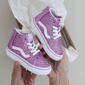 VANS Td Sk8-Hi Zip Glitter Lilac Sneakers Leather soles Kids shoes