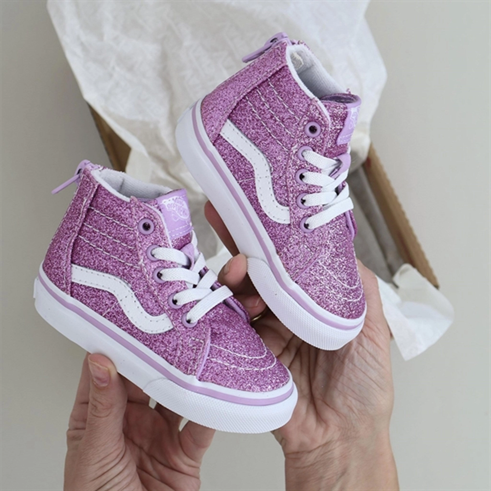VANS Td Sk8-Hi Zip Glitter Lilac Sneakers Leather soles Kids shoes