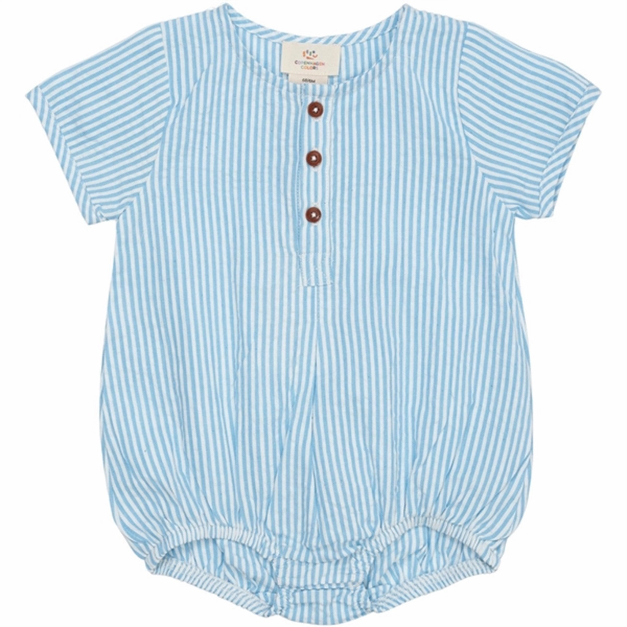 Velvet Copenhagen Colors Sky Blue W Cream Stripe Seersucker Romper m. sleeves Breathable