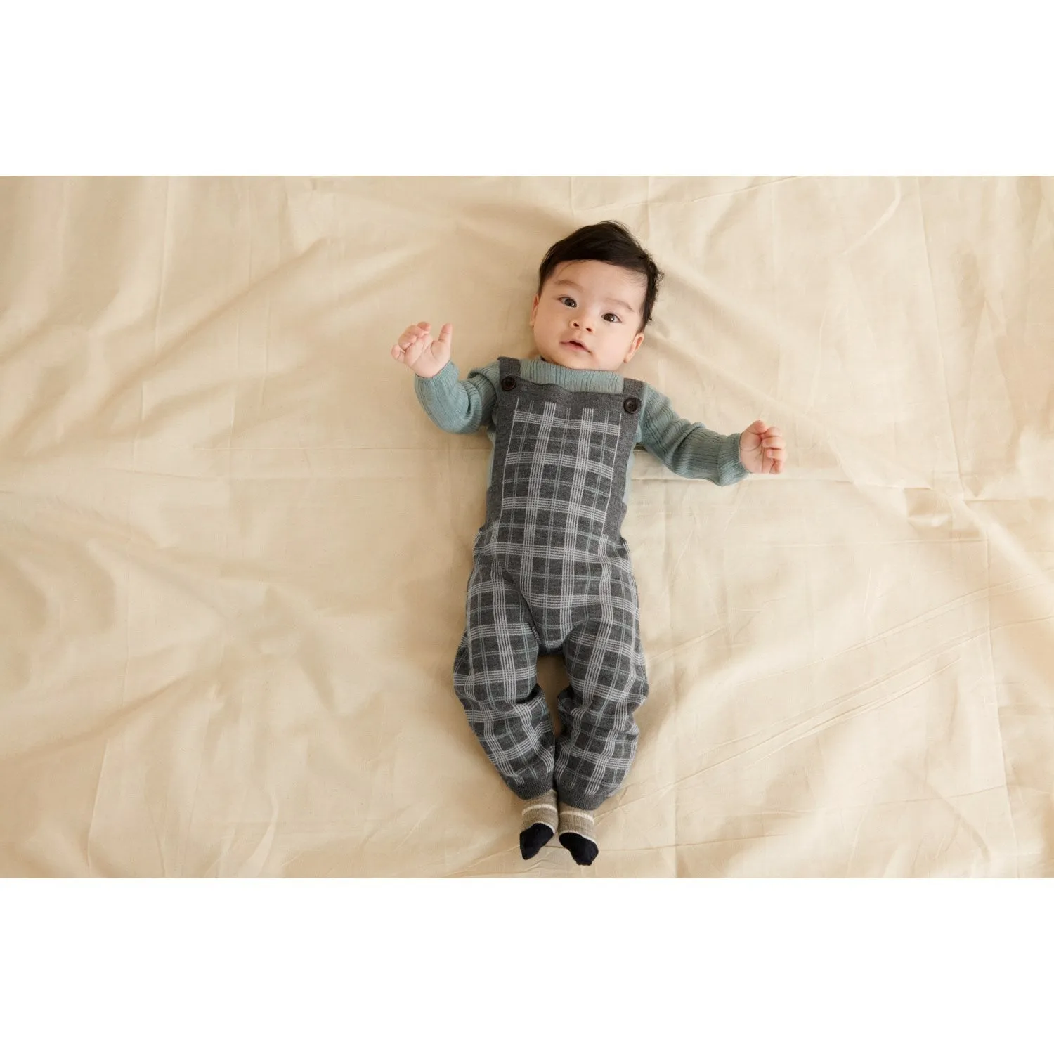Versatile FUB Grey Melange Baby Checked Overalls