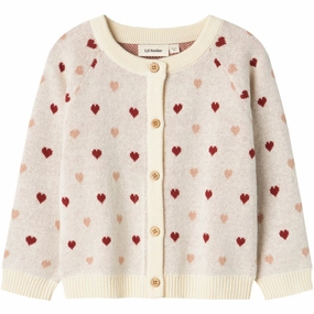 Versatile Lil'Atelier Turtledove Saran Knit Cardigan Heart Pattern