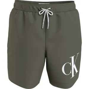 Vintage Calvin Klein Medium Drawstring Swim Shorts Graphic Dusty Olive Desirable