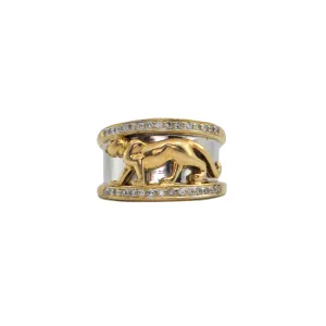 Vintage Diamond 18k Gold Two-Tone Panther Ring