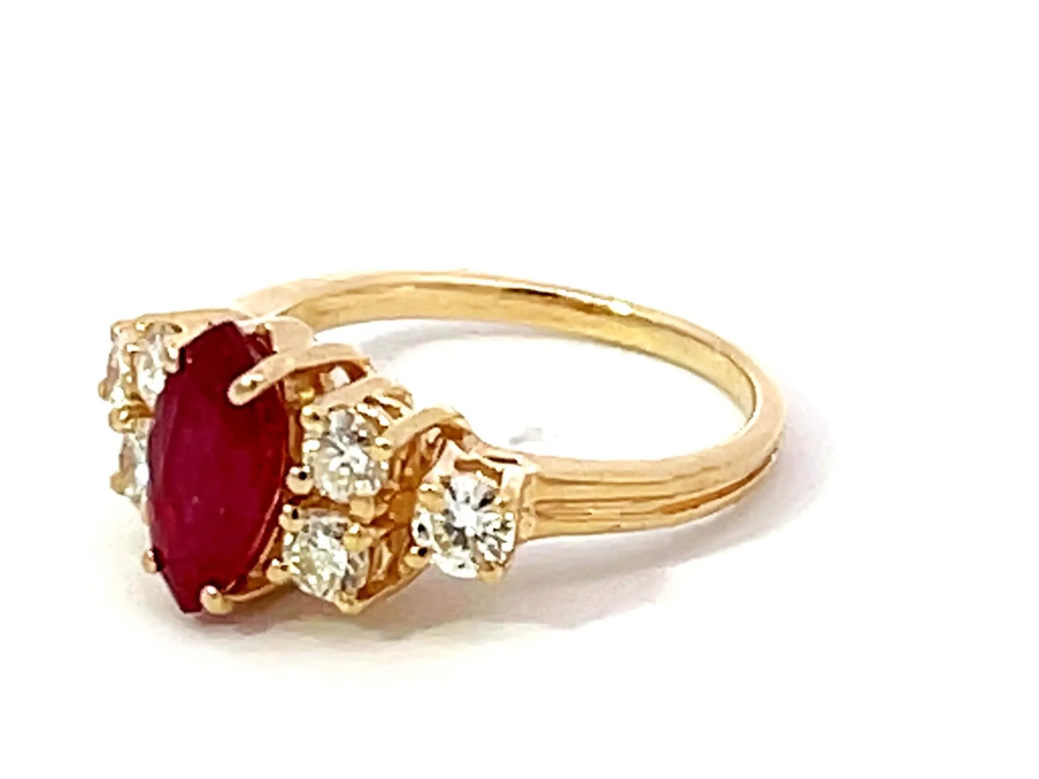 Vintage Marquise Ruby and Diamond Band Ring in 14k Yellow Gold
