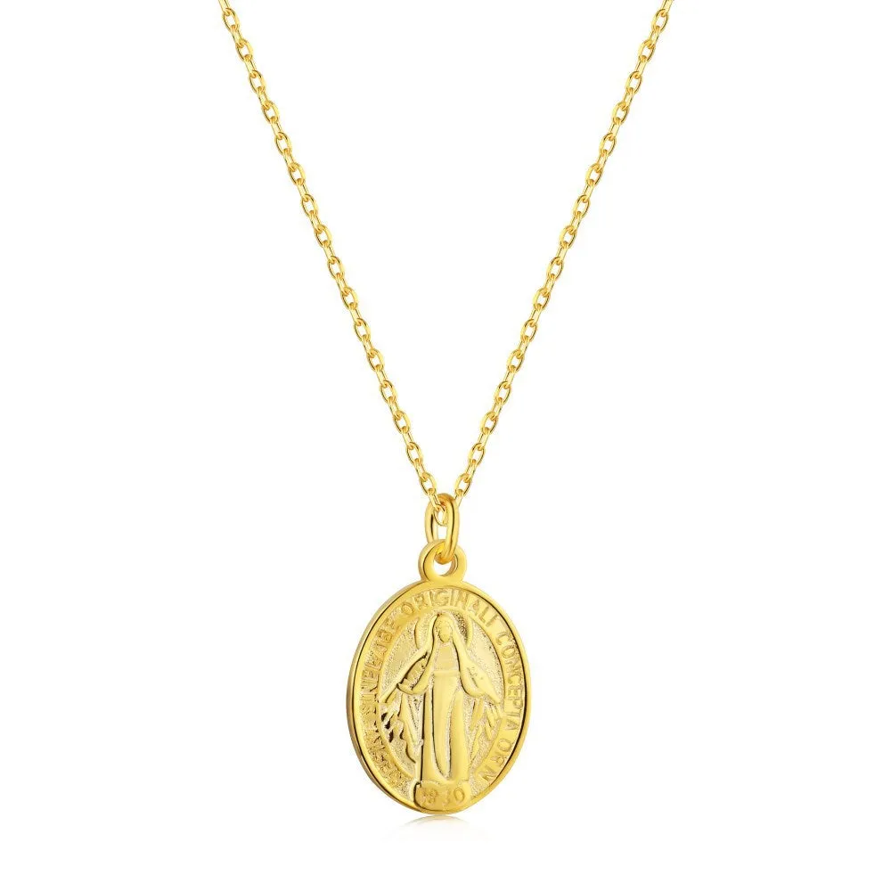 Vintage Sterling Silver Virgin Mary Oval Plaque Virgencita Necklace
