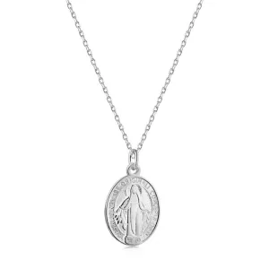 Vintage Sterling Silver Virgin Mary Oval Plaque Virgencita Necklace
