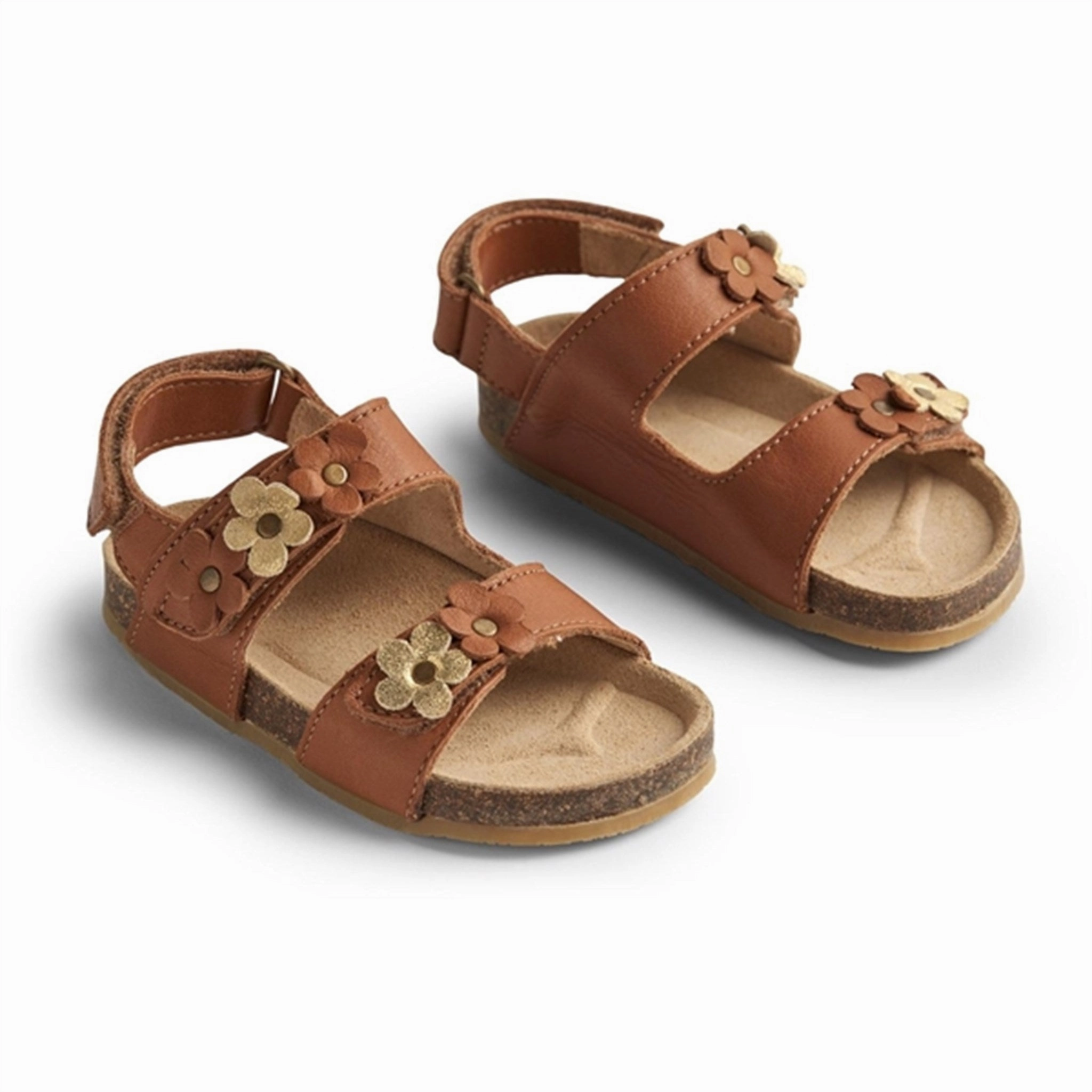 Wheat Sandal Cork Open Toe Clare Flowers Cognac Loafers Brogues