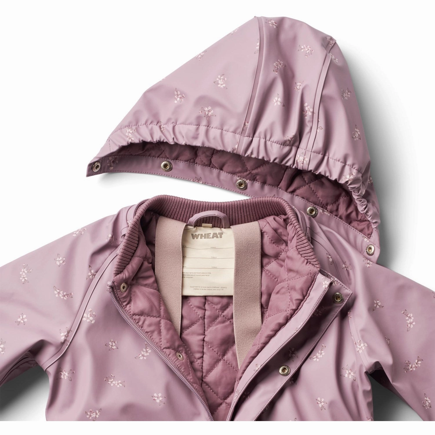 Wheat Soft Lilac Flowers Thermo Rainsuit Aiko Linen