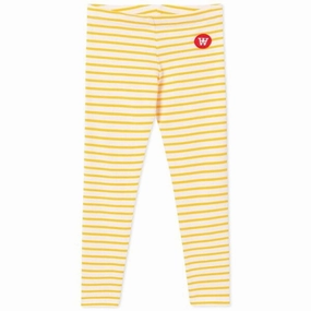 Wood Wood Ira Kids Leggings Off White/Yellow Stripes Artisanal Button