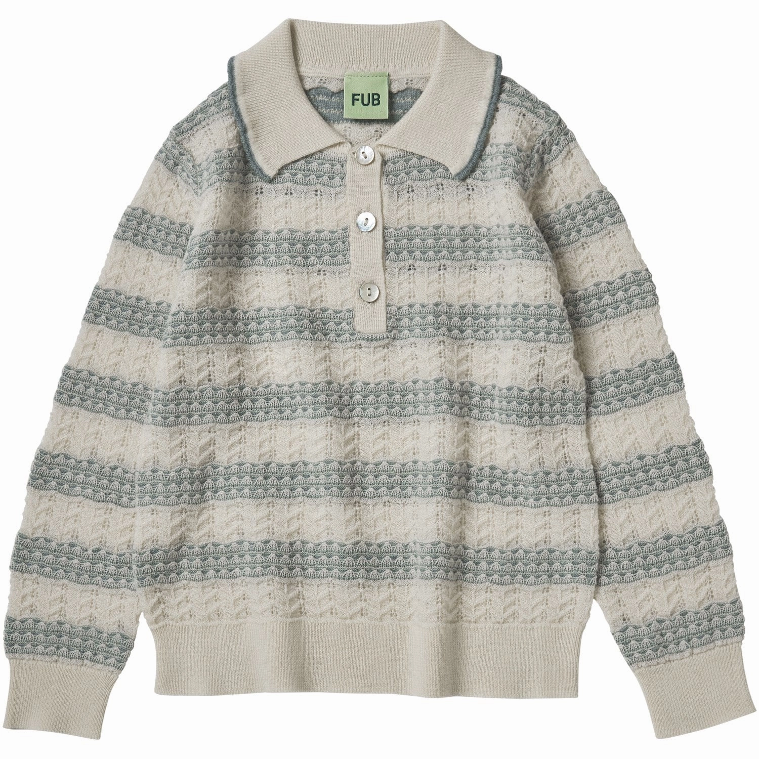 Wool FUB Ecru/Misty Green Pointelle Polo Ethereal