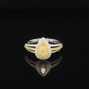 Yellow & White Diamond Halo Split Shank Engagement Ring in 18k Two-Tone Gold - #622 RGDIA671264 -