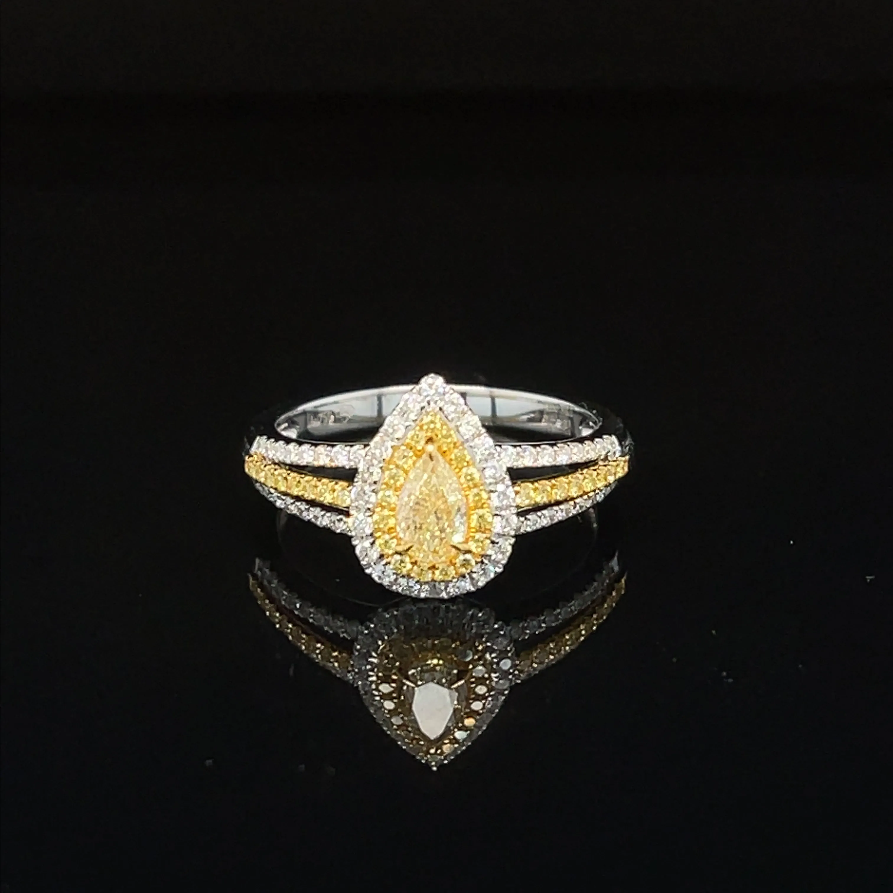 Yellow & White Diamond Halo Split Shank Engagement Ring in 18k Two-Tone Gold - #622 RGDIA671264 -